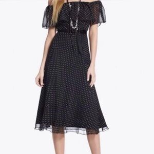 White House Black Market Polka Dot Strapless Midi Dress Size 12